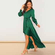 Charger l&#39;image dans la galerie, V-Neck Belted Wrap Asymmetric Party Maxi Dress