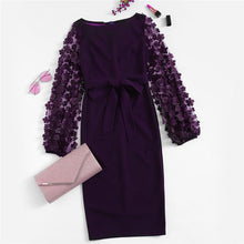 Charger l&#39;image dans la galerie, Purple Applique Mesh Sleeve Midi Dress