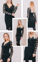 Charger l&#39;image dans la galerie, Black V Neck Lace Wrap Dress