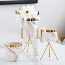 Load image into Gallery viewer, Nordic Marble Pattern Golden Ceramics Iron Art Vase