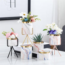 Load image into Gallery viewer, Nordic Marble Pattern Golden Ceramics Iron Art Vase