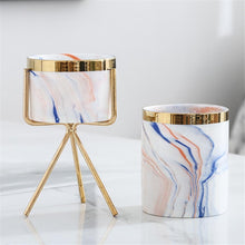 Load image into Gallery viewer, Nordic Marble Pattern Golden Ceramics Iron Art Vase