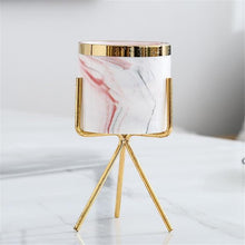 Load image into Gallery viewer, Nordic Marble Pattern Golden Ceramics Iron Art Vase