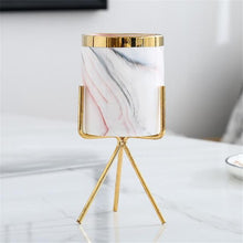 Load image into Gallery viewer, Nordic Marble Pattern Golden Ceramics Iron Art Vase
