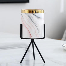 Load image into Gallery viewer, Nordic Marble Pattern Golden Ceramics Iron Art Vase