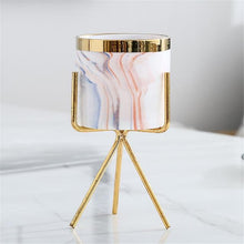 Load image into Gallery viewer, Nordic Marble Pattern Golden Ceramics Iron Art Vase