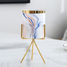Load image into Gallery viewer, Nordic Marble Pattern Golden Ceramics Iron Art Vase