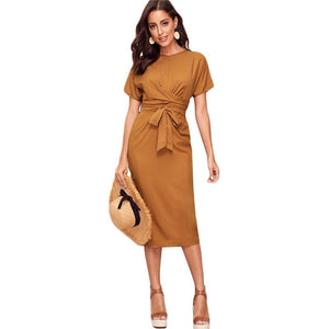 Elegant Tie Waist Pencil Dress